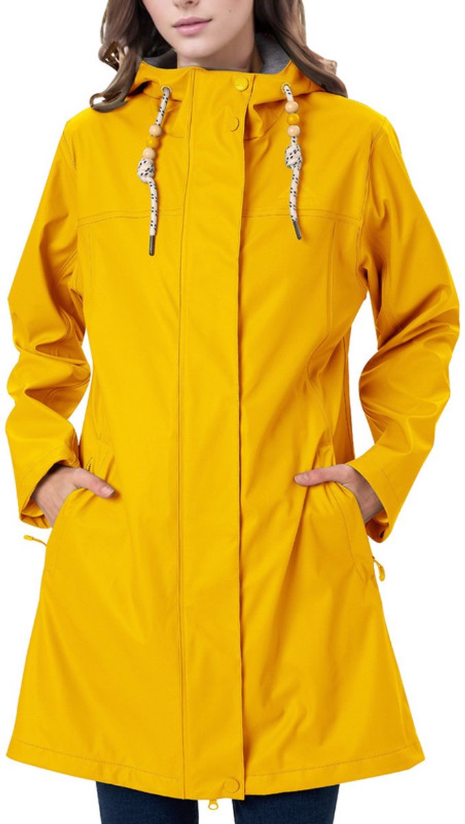 Daity Regenjas dames parka waterdichte PU jas met capuchon voor regen Geel