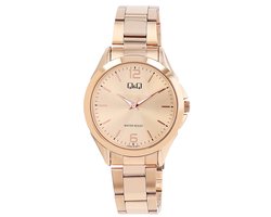 Q&Q C04A-016PY - Horloge - Polshorloge - Analoog - Dames - Vrouwen - Stalen band - Rond - Metaal - Cijfers - Strepen - Rosékleurig
