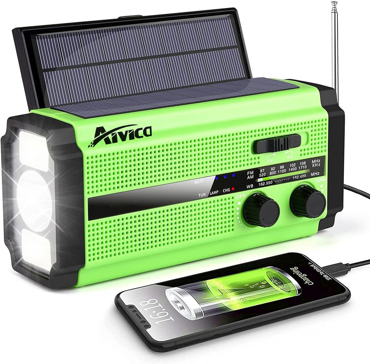 Noodweer Radio - Hand Crank Radio - Buiten Leven - Vijf Laadopties - 5000mah Batterij - Grijs