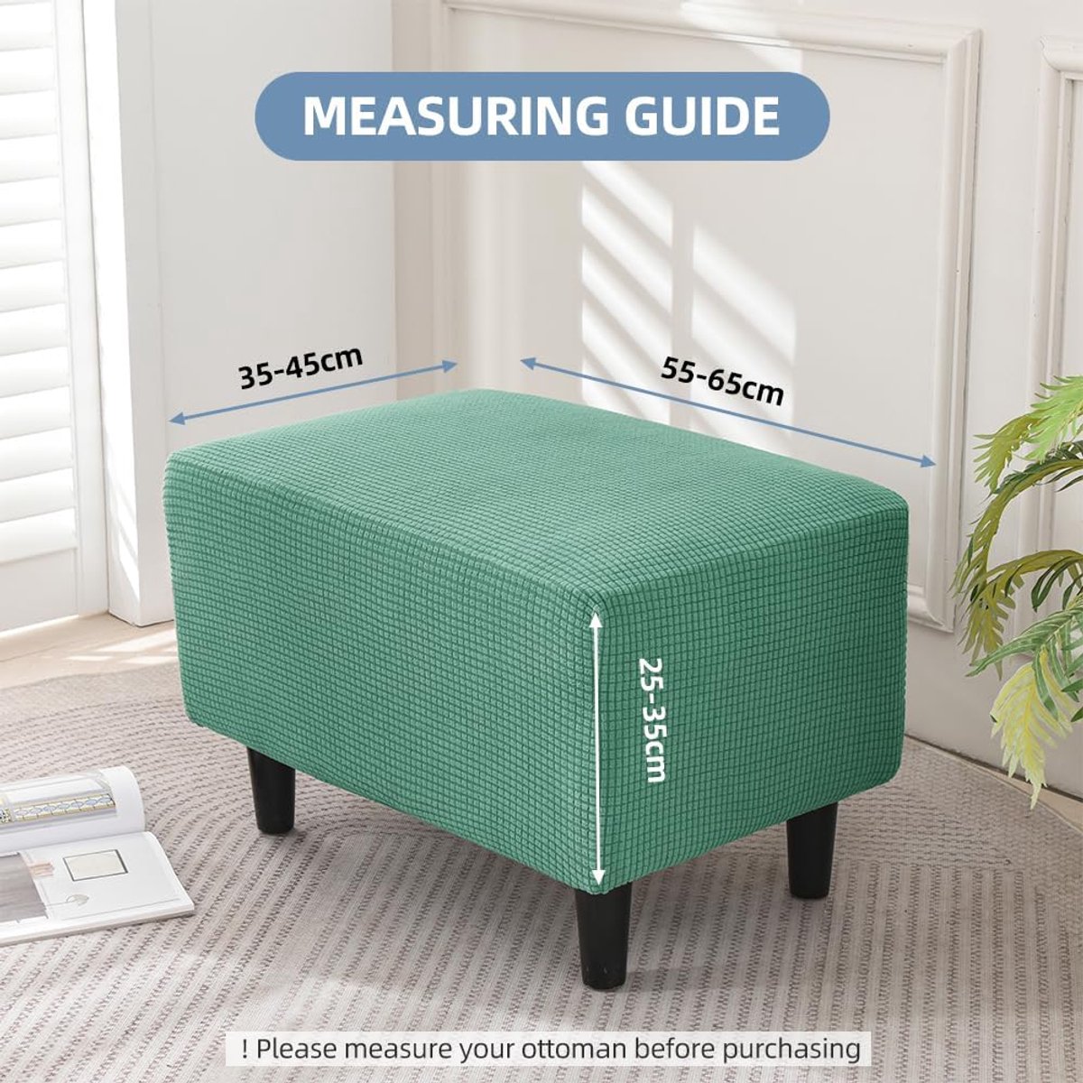 Poef Hoes - Ottoman Deksel - Woonkamer Decoratie - Elastische Pasvorm - Rechthoekig - Khaki