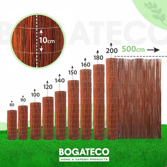 Clôture brise-vue en roseau BOGATECO en bois | 200 cm de haut et 500 cm de long | Idéal pour jardin, balcon et terrasse | Fabriqué en Europe