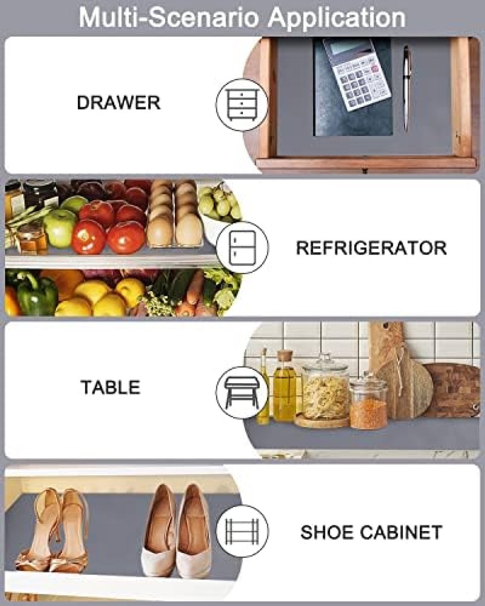 Antislip Lademat, 44 x 600 cm, voor Laden, Niet Klevend, Transparant, Waterdicht, Afwasbaar, voor Koelkast, Tafel, Keuken, Wastafel, Planken, Donkergrijs