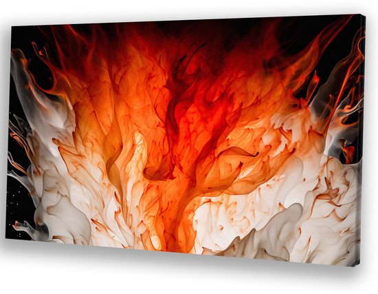Vurige abstracte chaos kunst - Vuur schilderijen canvas - Wandkunst vlammen - Abstract expressionisme - Klassieke schilderijen - Decoratie kamer - Canvas 100x75 cm