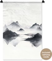 Wandkleed 60x90 cm - Wanddoek Bergen - Mistig - Water - Wit - Wandtapijt - Wandkleden