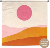 Wandkleed 150x150 cm - Wanddoek Zon - Heuvels - Abstract - Roze - Wandtapijt - Wandkleden