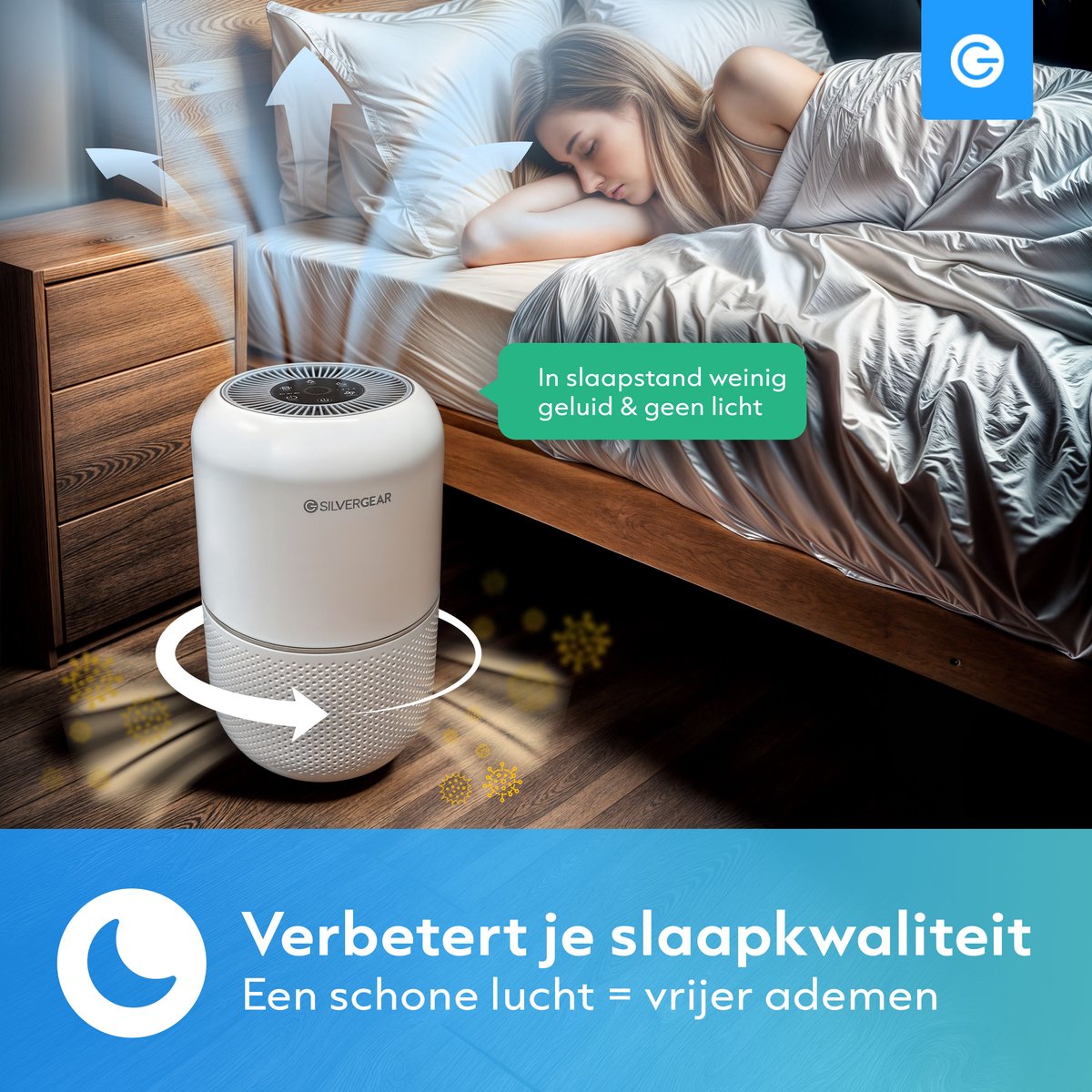 Luchtreiniger Pro met App Combideal 2x Vervangbare HEPA 13 Filter en UV-Lamp - Air Purifier - 165m3/u - Air Cleaner - 4 Standen - Koolstoffilter - Tegen Hooikoorts, Huisstofmijt, Allergie, Stof, Geur, Rook - Wit - Silvergear — afbeelding 6