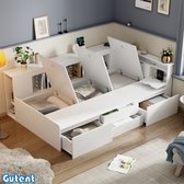 L-vormig houten bed, 90x200, wit