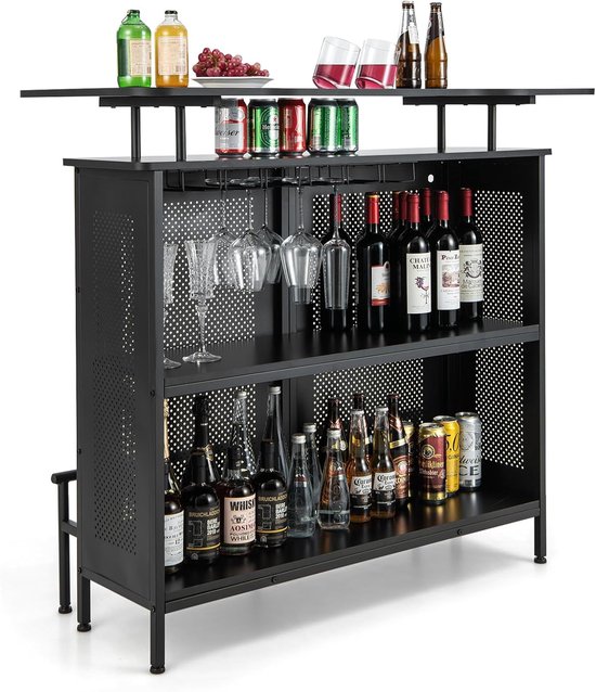 IDIMEX Bartafel PIAVA, mooie statafel met plank, modern aanrecht met metalen frame in zwart, mooie bartafel met flessenhouder, praktische keukenbar in betonkleuren