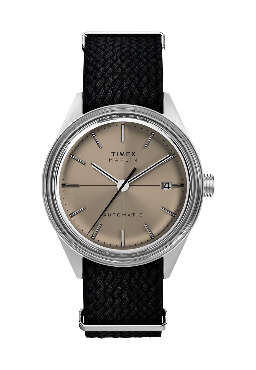 Timex Marlin® Jet Automatic 38Mm Fabric Strap Watch Quartz Chronograaf Horloge Zwart En Bruin Kast 100%: Roestvrij Staal | Armband 100%: Stof 38 mm TW2Y06300AJ