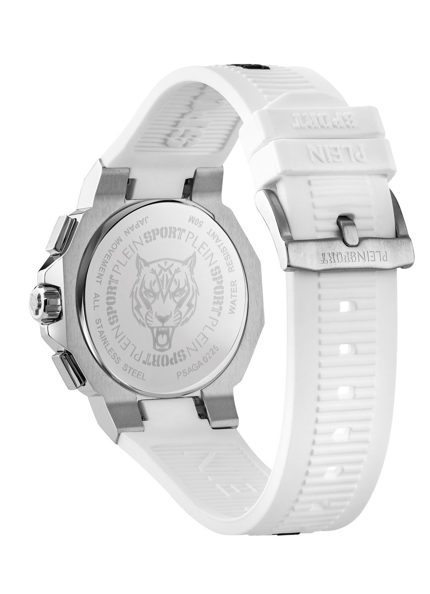 Plein Sport Titan Quartz Chronograaf Horloge Wit Kast: 100 % Roestvrij Staal | Band: 100 % Siliconen 46 PSAGA0125, PSAGA0225, PSAGA0325