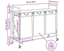 vidaXL - Wasmand - 3 - vakken - met - planken - bruin - eikenkleurig
