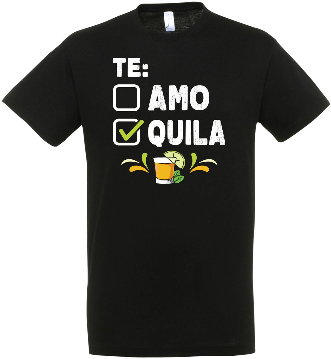 Tequila Te Amo T-shirt - Heren Dames Unisex - Drank - cadeau - Grappige T-shirt’s - Origineel Cadeau - Zwart - Funny - Grappig - Maat XL