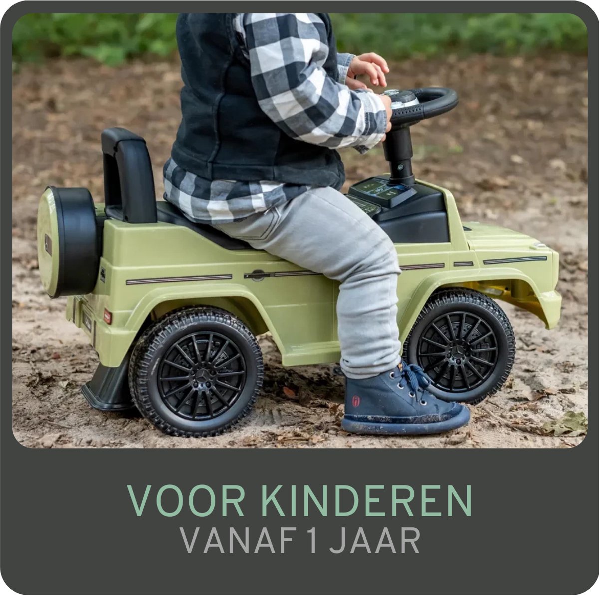 Bandits & Angels Loopauto Mercedes Benz G350D Retro Groen met Claxon vanaf 1 jaar voor Jongens en Meisjes - Stimuleert Motorische Vaardigheden - Loopwagen 24 cm - Groene Loop Auto — afbeelding 14