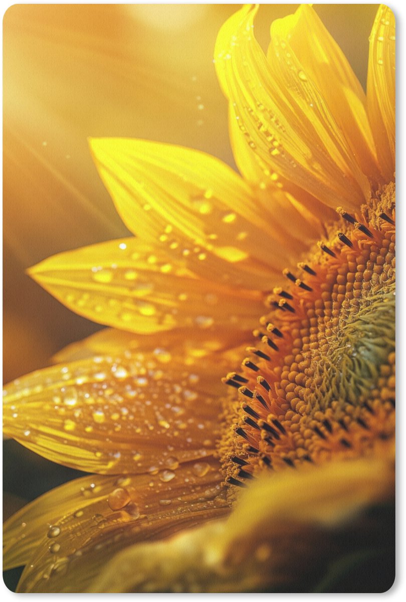Muismat 18x27 cm - Mousepad Zonnebloem - Dauwdruppels - Geel - Zonlicht - Muismatten