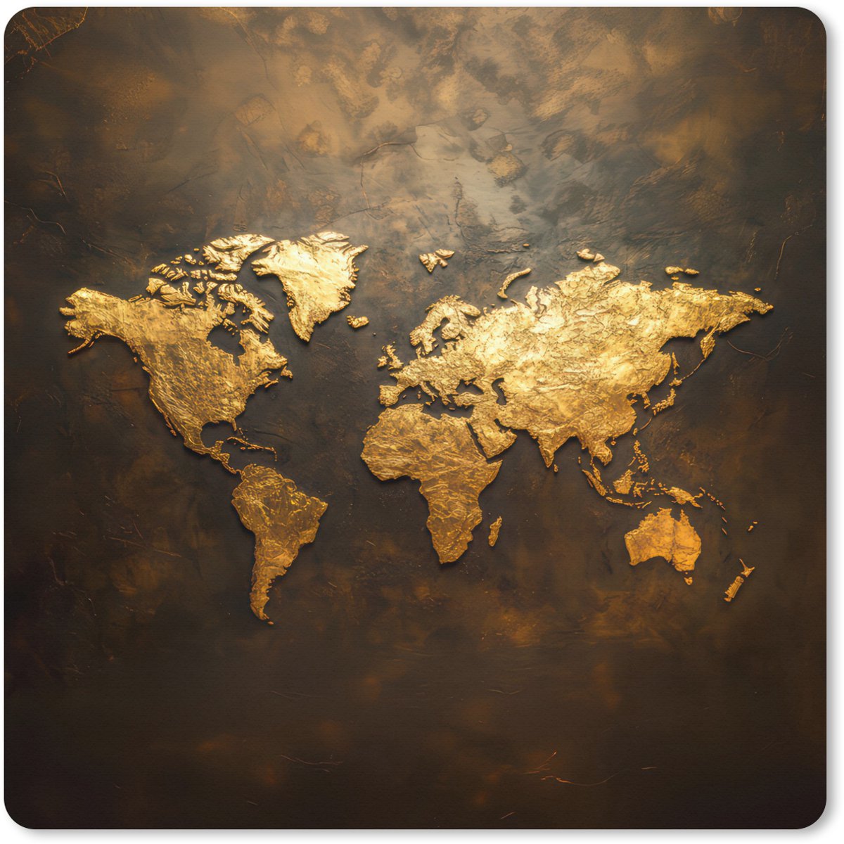 Muismat XXL 50x50 cm - Bureau onderlegger - Bureau mat Wereldkaart - Goud - Roest print - Bureaumat - Gaming mousepad xl - Bureaulegger groot - Computer deskmat
