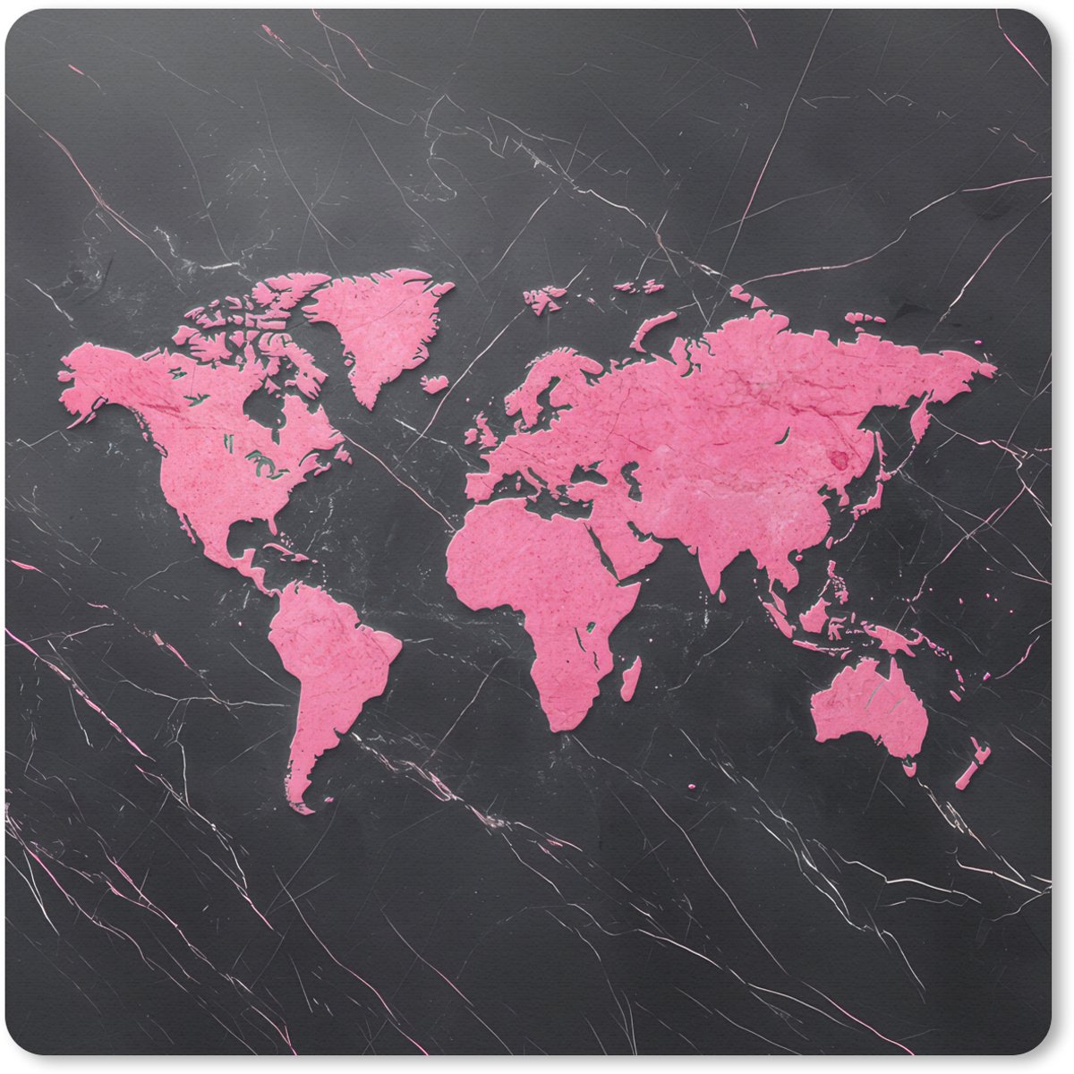 Muismat 30x30 cm - Mousepad Wereldkaart - Roze - Marmer print - Muismatten