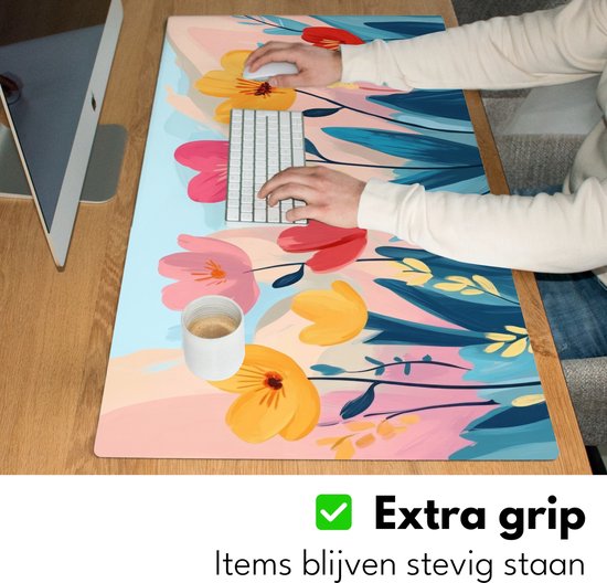 Sous-main 90x45 cm - Tapis de souris Illustration - Fleurs - Coloré - Tapis de bureau - Tapis de souris XXL - Sous-main - Grands Tapis de souris - Organiseur de bureau - Sous-main