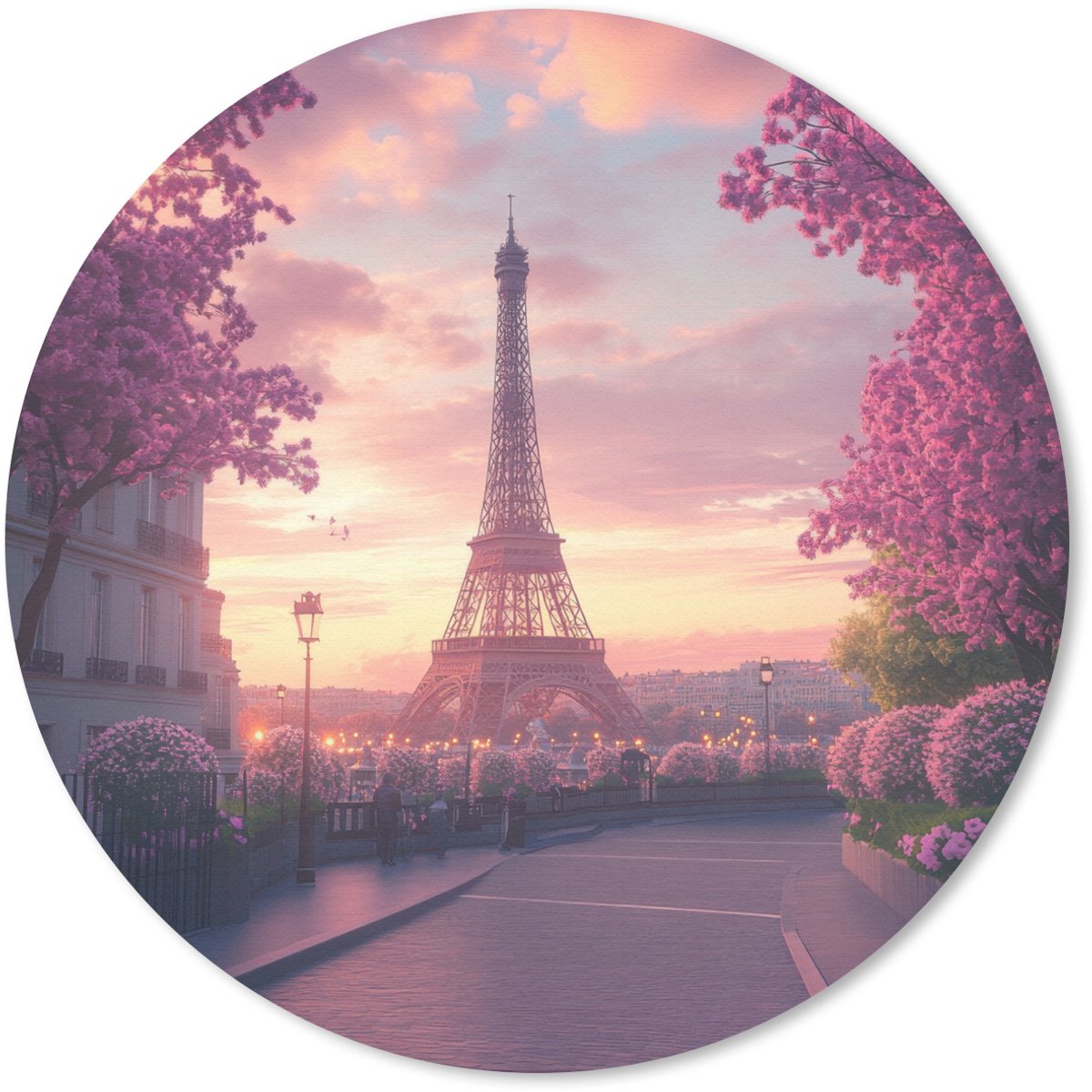 Muismat rond 40x40 cm - Mousepad Eiffeltoren - Parijs - Roze - Ronde muismatten