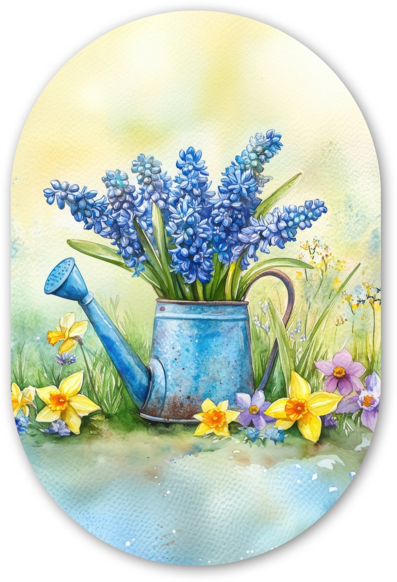 Muurovaal 60x90 cm - Ovale wanddecoratie Gieter - Lavendel - Bloesems - Ovalen schilderij 