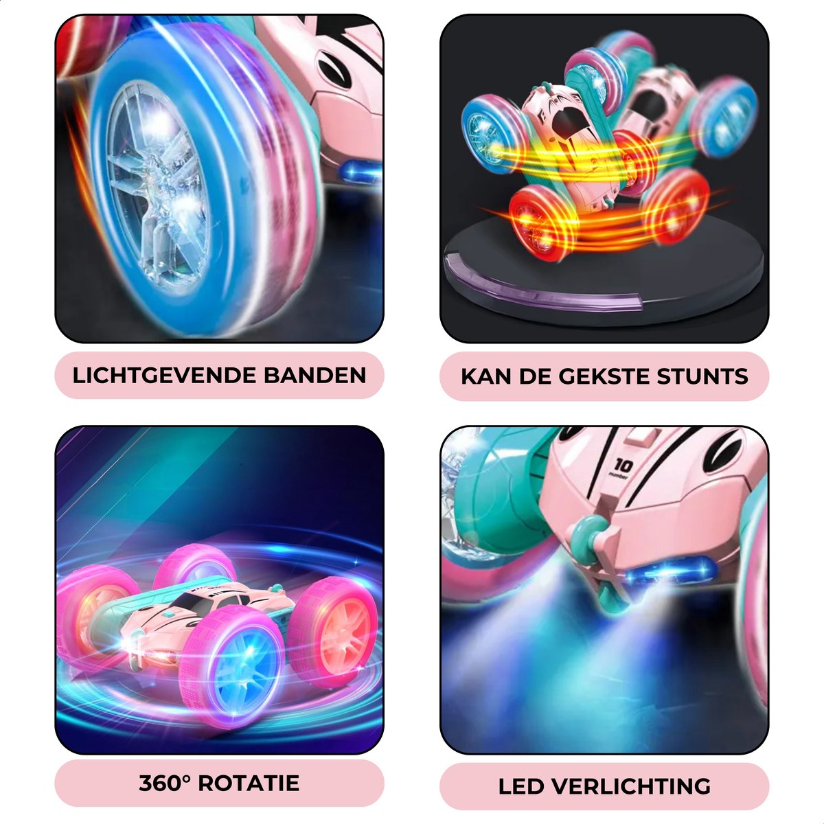 Boncy® Bestuurbare RC Auto Offroad - 360 Stunt Roze - Jongens Meisje Volwassenen - Speelgoed Binnen & Buiten - Afstandbestuurbaar Race Drift Car - Afstandsbestuurbaar Raceauto Accu - Stuntauto - Bestuurbaar Snel Elektrisch Autos Afstandsbediening — afbeelding 5