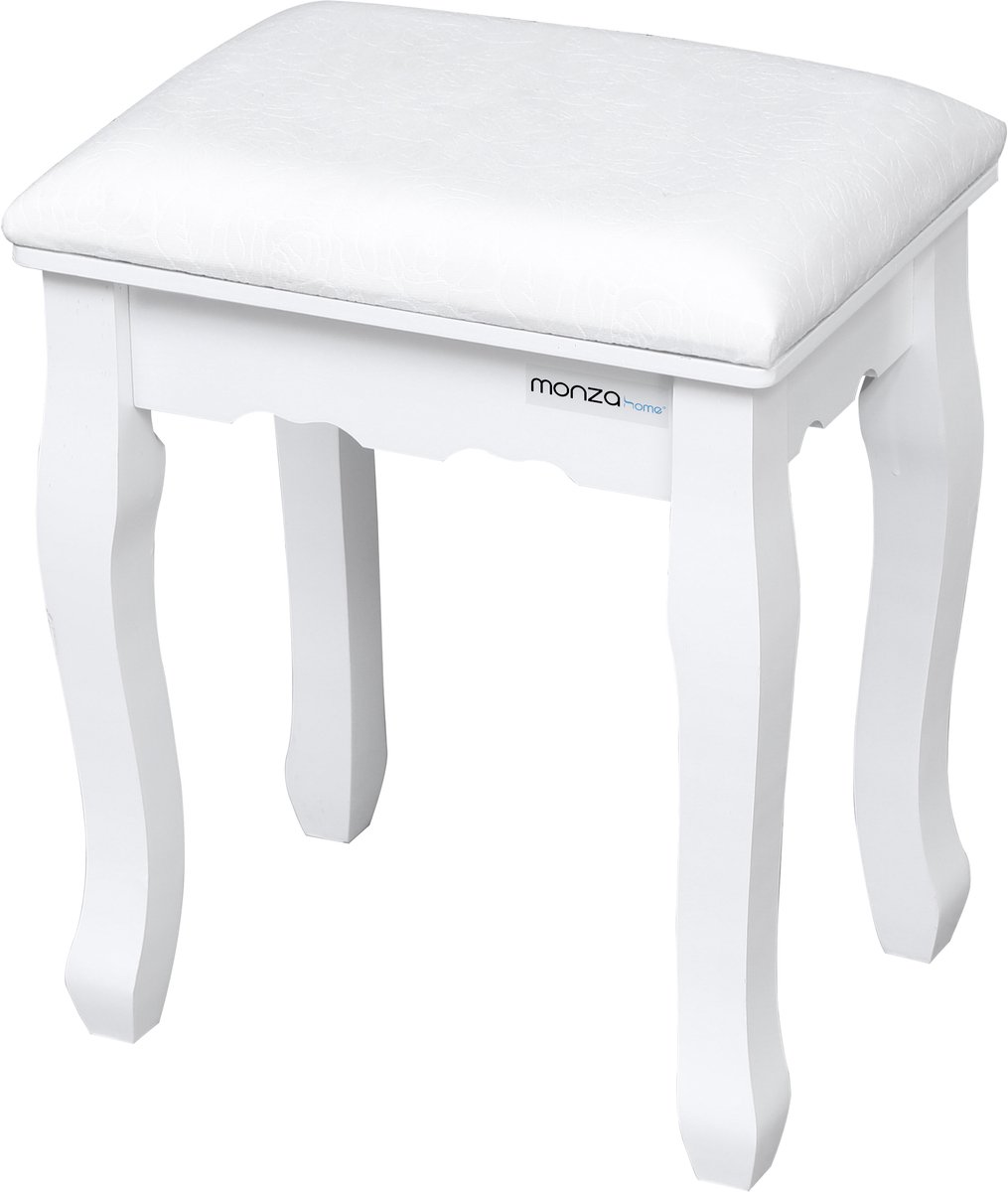 Monza Home® Kaptafel Kruk - Gestoffeerde Kruk met Massief Houten Poten - Wit