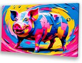 Kleurrijk abstract varken ontwerp - Varken schilderij op canvas - Schilderijen canvas dieren - Pop Art - Muurdecoratie kinderkamer - Muurdecoratie - canvas 120x80 cm
