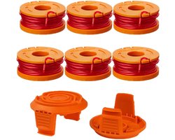 WA0010 WA0004 Edger-spoelvervanging voor Worx WG154 WG155 WG175 WG180 WG163 Weed Wacker Eater-kabel met WA6531 GT-spoeldeksel 50006531-spoelvervanging voor draadknippers 10 ft 0,065 inch (6 spoelen, 2 deksels)
