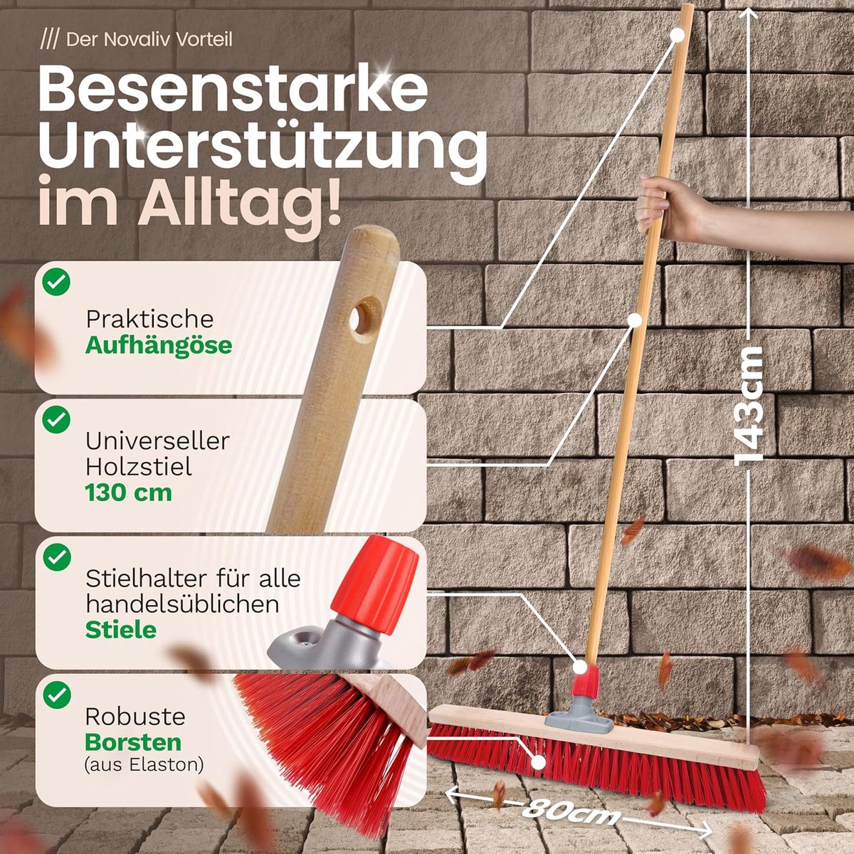 4x Straatbezems 80 cm bezemkop I zonder steel I Elaston rood I Bezem voor buiten I Industriële bezem Tuinbezem Sneeuwbezem Universele bezem