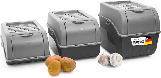 Aardappelbewaardozen set | 3,5L + 5L + 9L | GRIJS | Aardappeldozen | Stapelbare groentekisten Uienkisten Aardappelmanden Fruitcontainers Aardappelkratten Voedselbewaarbakken