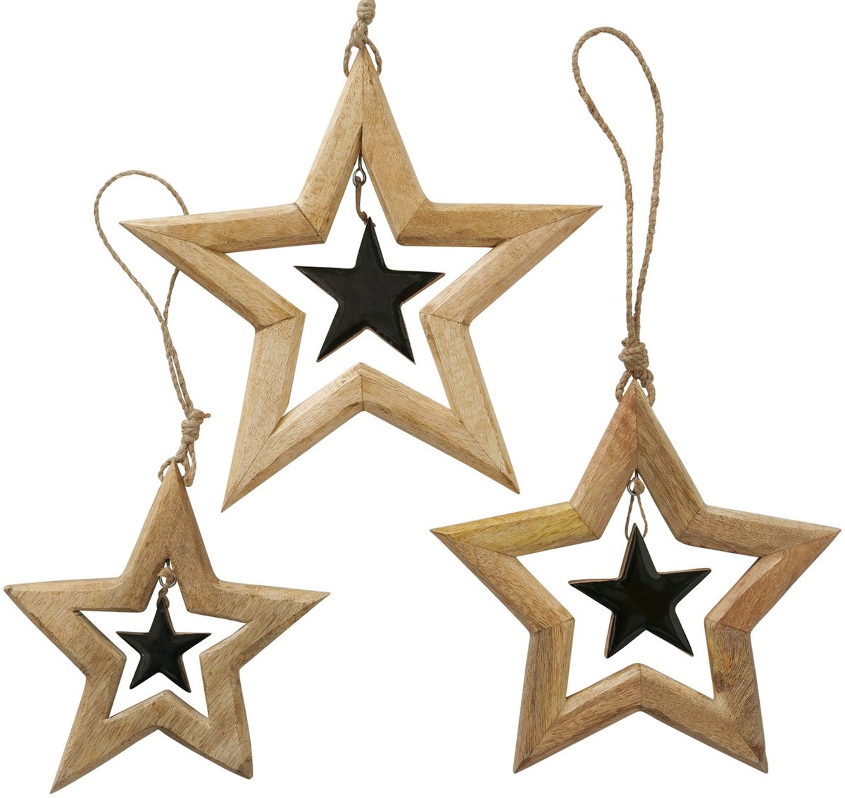 B. Set van 3 decoratieve hangers Nurto van hout, ster - 2025150