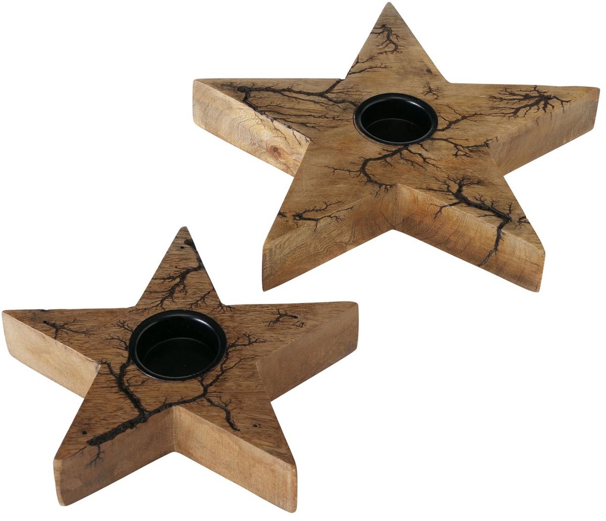 Boltze B. Set van 2 waxinelichthouders Percha ster FLAT van mangohout - 2013425 bruin