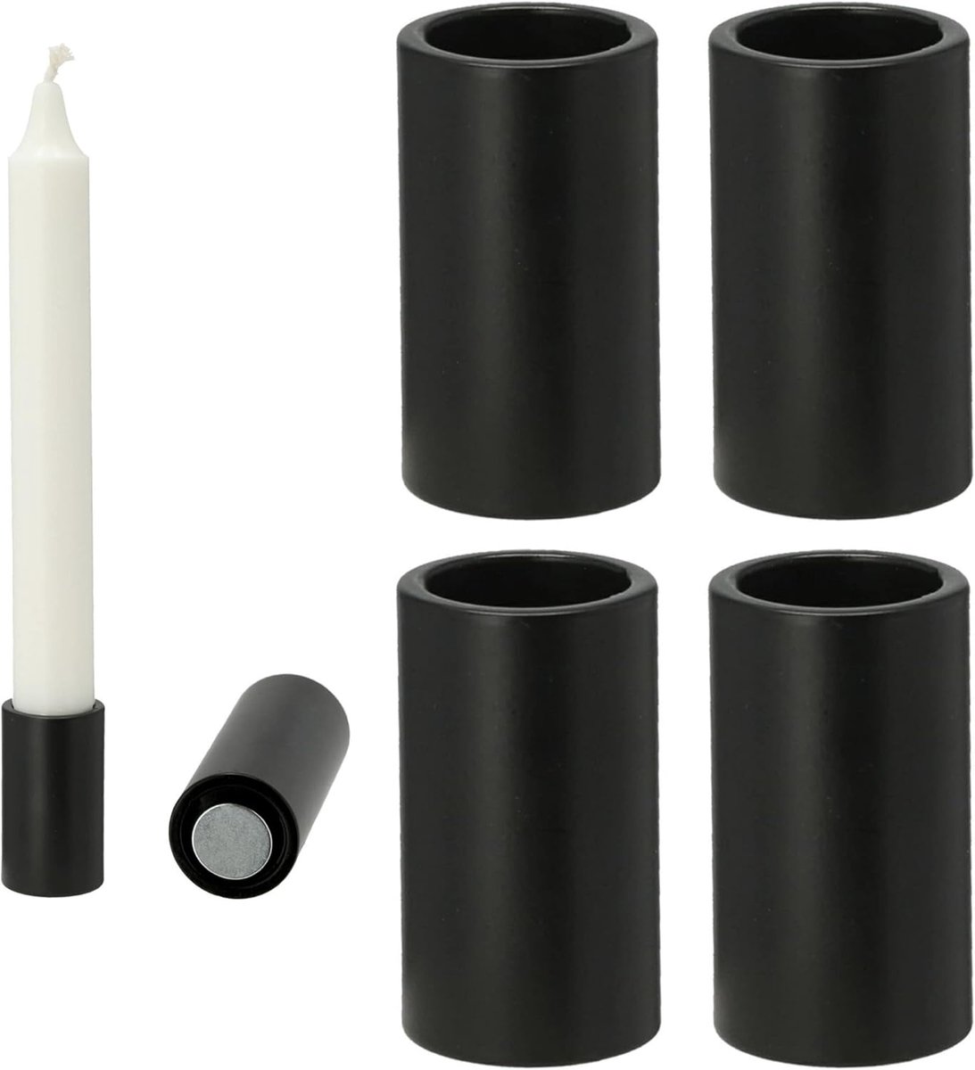 Novaliv 4x magnetische kaarsenhouders 2,8x7,5cm ZWART kaarsenhouder woonkamerdecoratie kaarsenhouder stokkaarsen magneet tafelkaarsen kersttafeldecoratie adventskrans kaarsenhouder