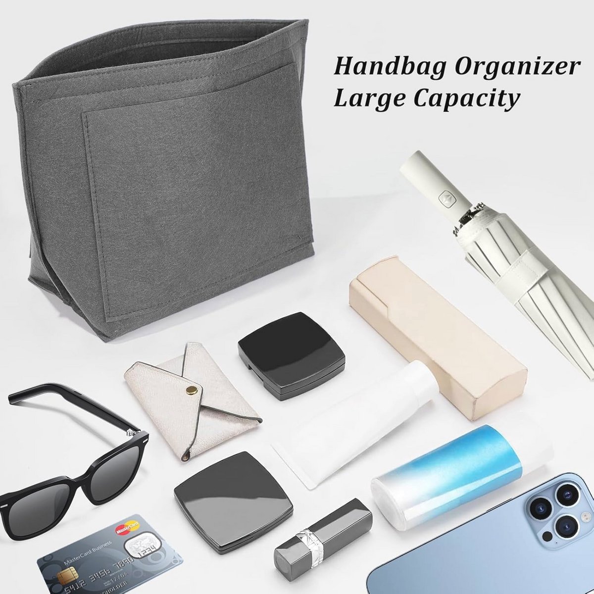 Mritrit Tas Insert Organizer, Opvouwbare Portemonnee Organizer, Meerdere Zakken Handtas Divider, Vilt Handtas Insert, Shopper Bag Organizer met verdelers voor grote draagtassen, meeste