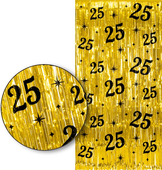 LUQ - Happy New Year Franjes Gordijn - Goud & Zwart Tinsel Curtain 2x1