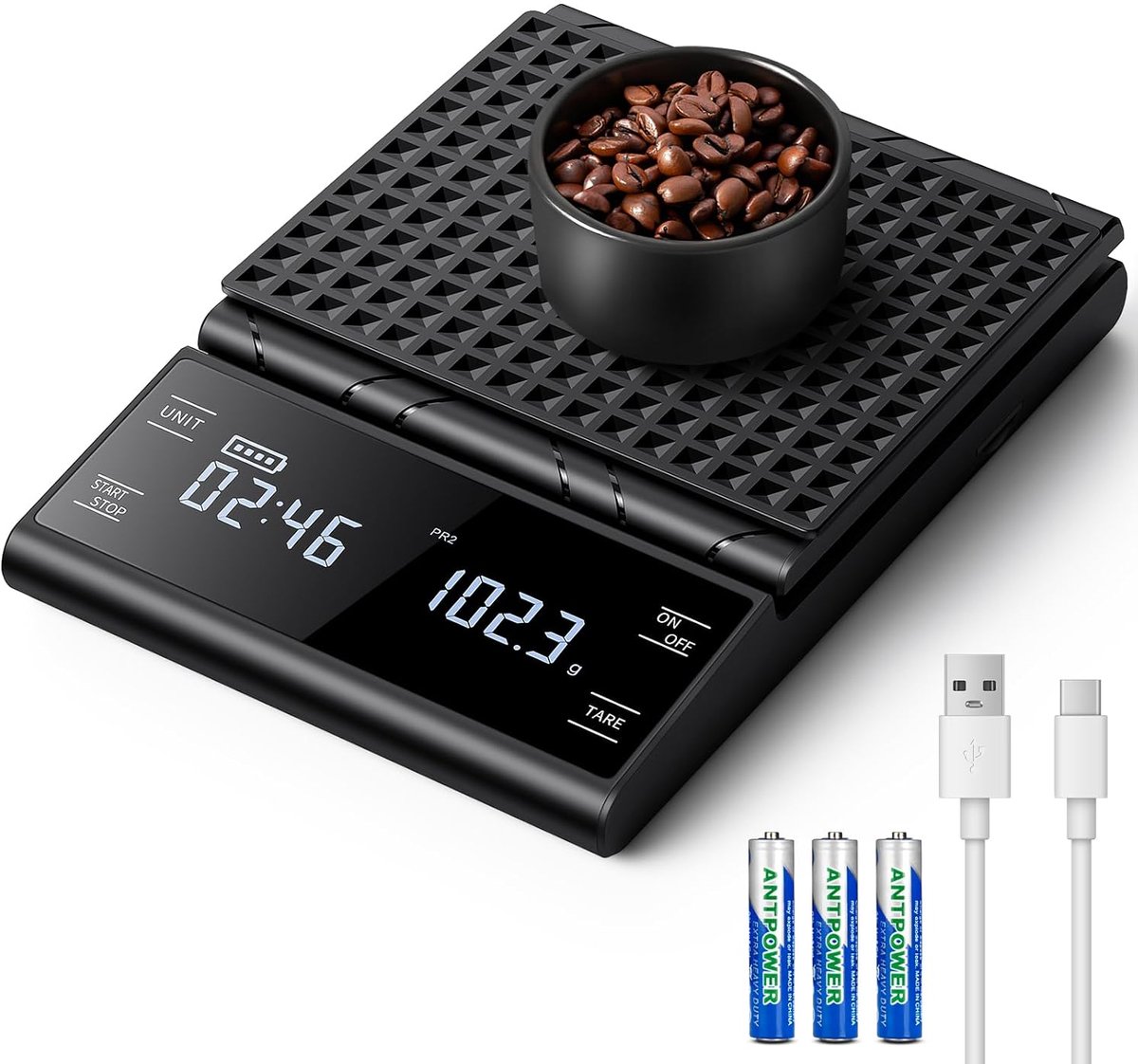 Digitale keukenweegschaal met hoge precisie, 5 kg capaciteit, USB-oplaadbaar en lcd-display