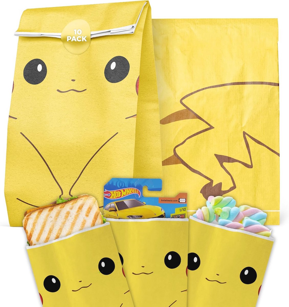 Kraftpapier verjaardagszakjes met thema en stickers voor kinderen - 10 zakken en 20 stickers