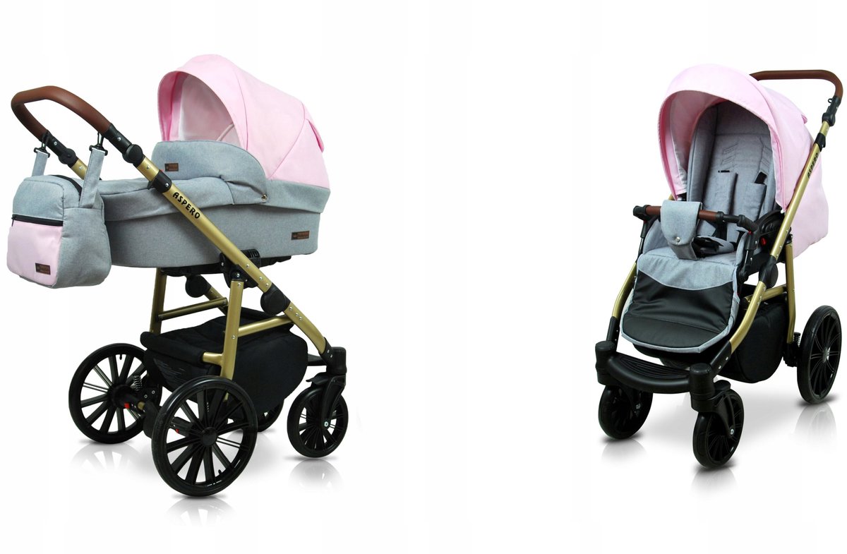 BabyLux® Kinderwagen 2in1 – ASPERO - LIGHT PINK - Opklapbare Wandelwagen incl. Reiswieg, Multifunctionele Buggy Sportstoel - Combi-kinderwagen met Luiertas, Regenhoes, Klamboe, Bekerhouder, etc.
