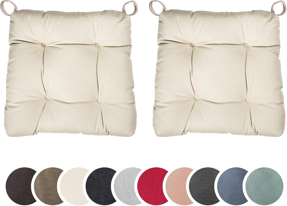 Set van 2 comfortabele stoelkussens voor binnen en buiten - Katoenen zitkussen met klitten