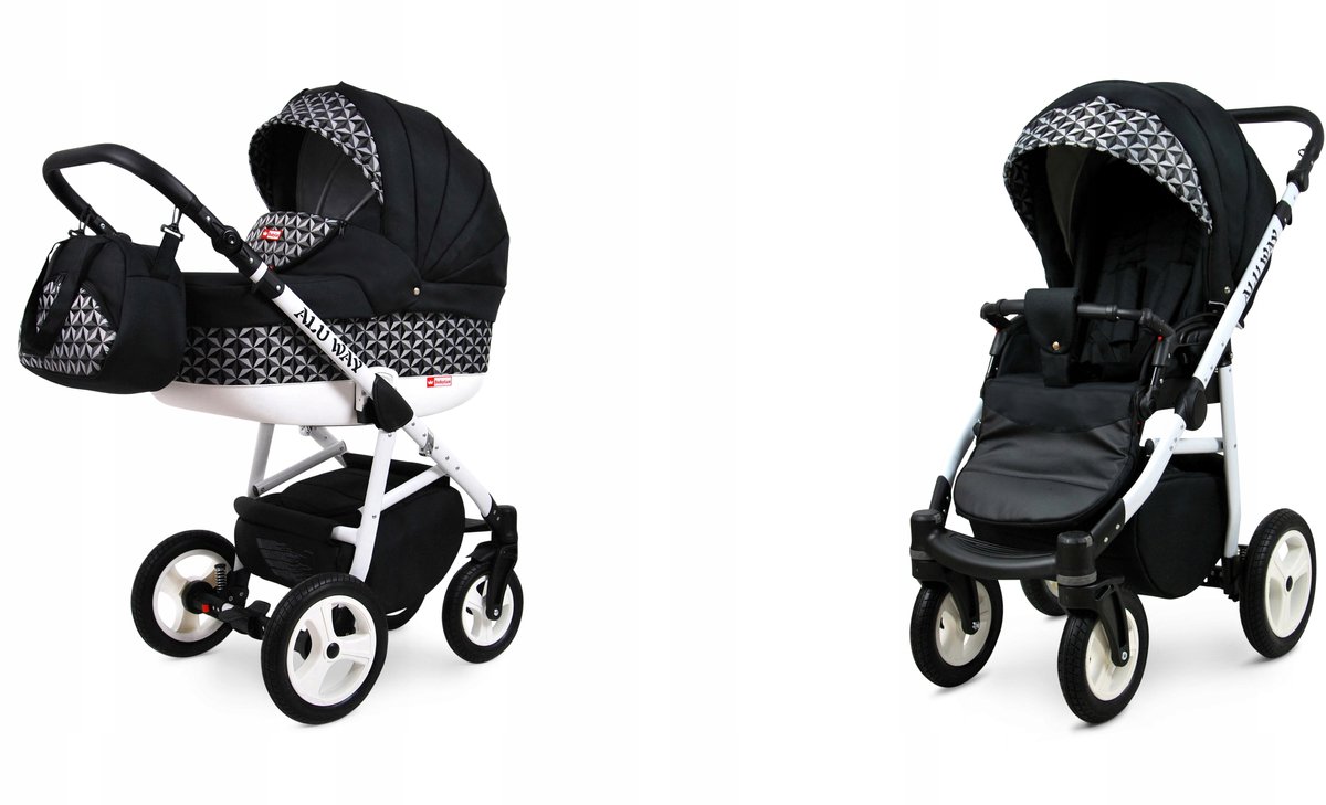 BabyLux® Kinderwagen 2in1 – ALUWAY - OPTICAL BLACK - Opklapbare Wandelwagen incl. Reiswieg, Multifunctionele Buggy Sportstoel - Combi-kinderwagen met Luiertas, Regenhoes, Klamboe, Bekerhouder, etc.