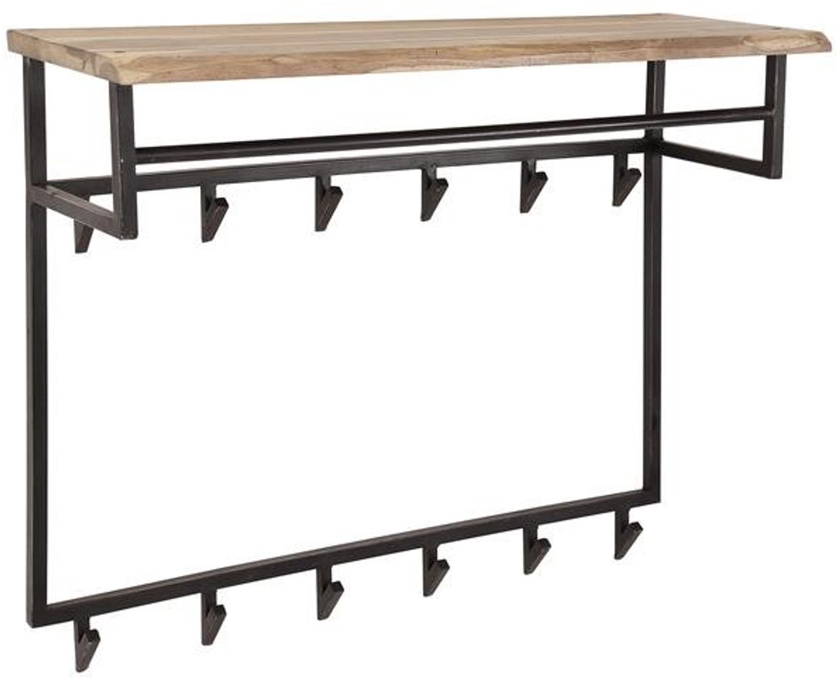 Luxe Kapstok Hangend 12 Haken - Wandkapstok Muur - Kapstokhaak 12x - Kapstokken Industrieel Staand - Wandkapstok met Hoedenplank Hout & Zwart Metaal Landelijk - Wandkapstok met Plank Wandrek (80 cm x 33 cm x 100 cm)