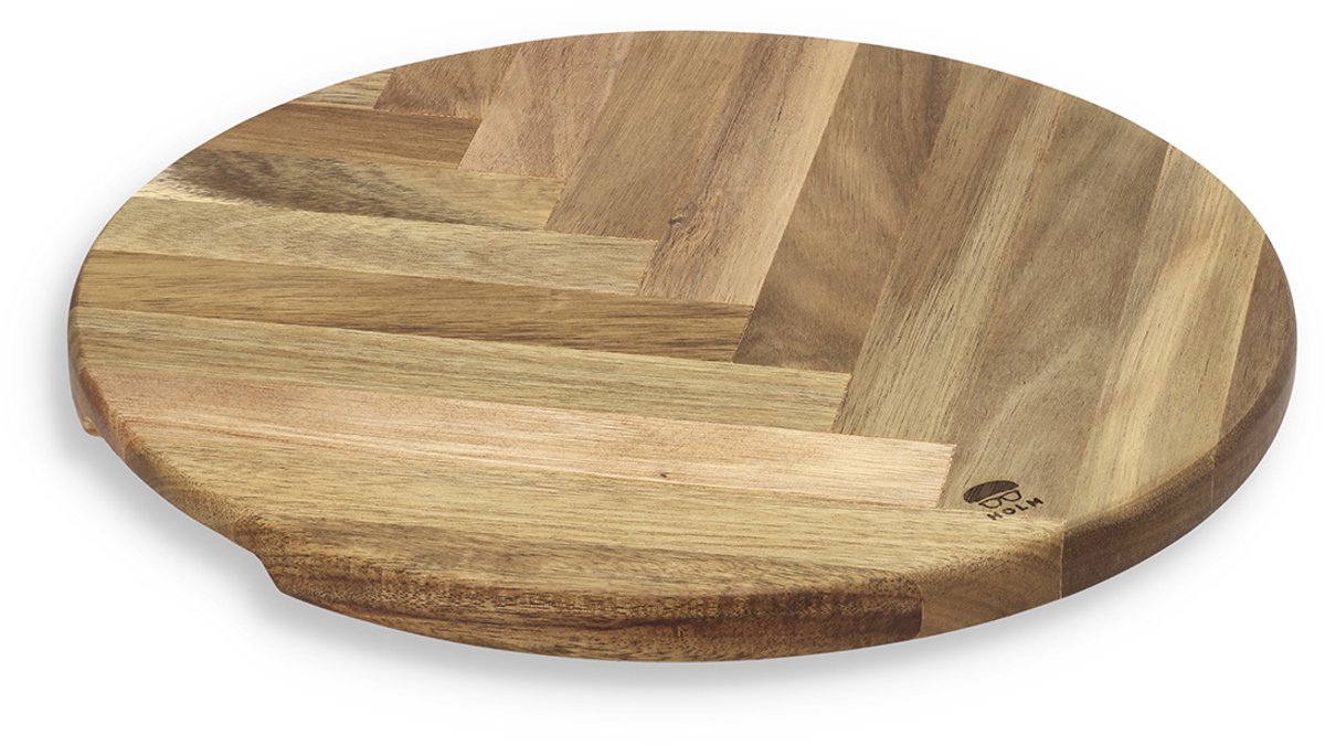 HOLM Serveerplank Rond – Houten Snij- en Borrelplank met Visgraatpatroon – Ideaal voor Pizza, Antipasti & Bruschetta – Acaciahout – FSC Gecertificeerd – Ø 30,5 x 1,9 cm – Hout