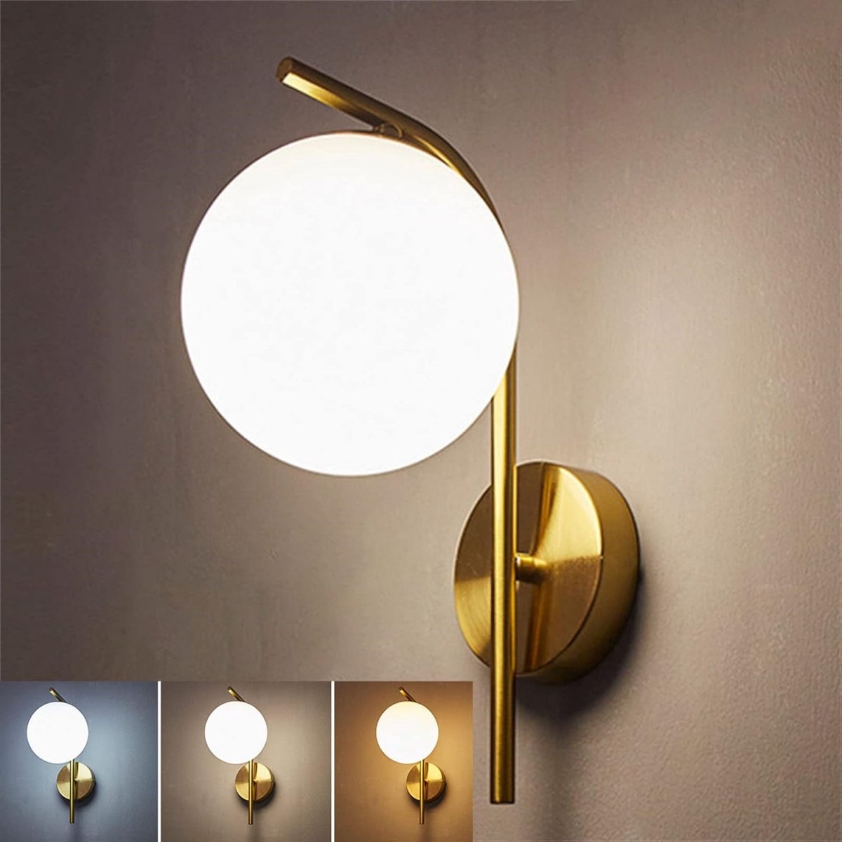 Moderne creatieve wandlamp - glazen kap met bal - E27 gouden afwerking wandlamp verlichtingsarmatuur gepersonaliseerde wandmontage lamp - geschikt voor slaapkamer, woonkamer, hal, muur, slaapkamer nachtkastje wandlamp (zonder lamp/lichtbron) - goud