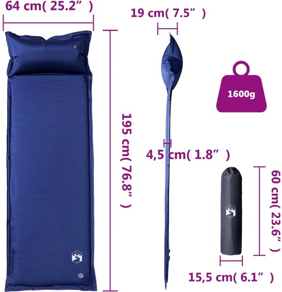 Kampeermatras met kussen zelfopblazend 1-persoons marineblauw van Quechua — afbeelding 5
