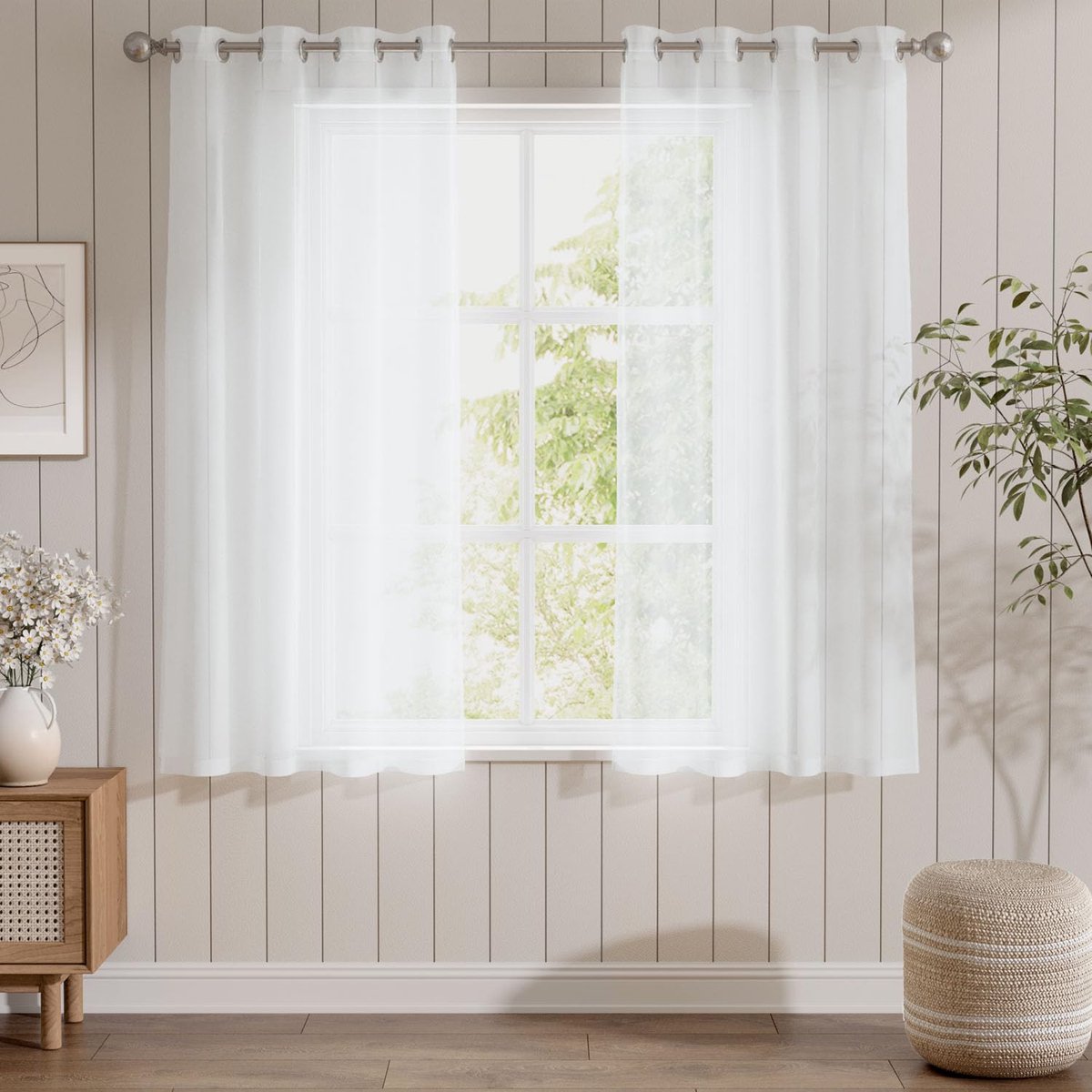 Ibenzoa Verfijnde Witte Gordijnen Set met Metalen Ogen voor Elegante Raamdecoratie, 140 x 175 cm