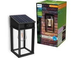 Philips LED Philips Geri Wandlamp - UltraEfficient LED - Solar buitenlamp - Warmwit licht 2700K - Zwart - Rechthoekig ontwerp - Bewegingssensor - Schemersensor