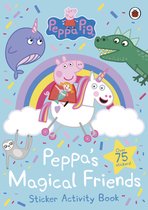 Peppa Pig Peppa's Magical Friends Sticker Activity Book met Peppa op een eenhoorn, een walvis, een draak, een luiaard en 75+ stickers.