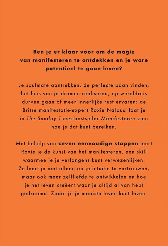 Binnenkant van het boek 'Manifesteren' met tekst over het creëren van je mooiste leven.