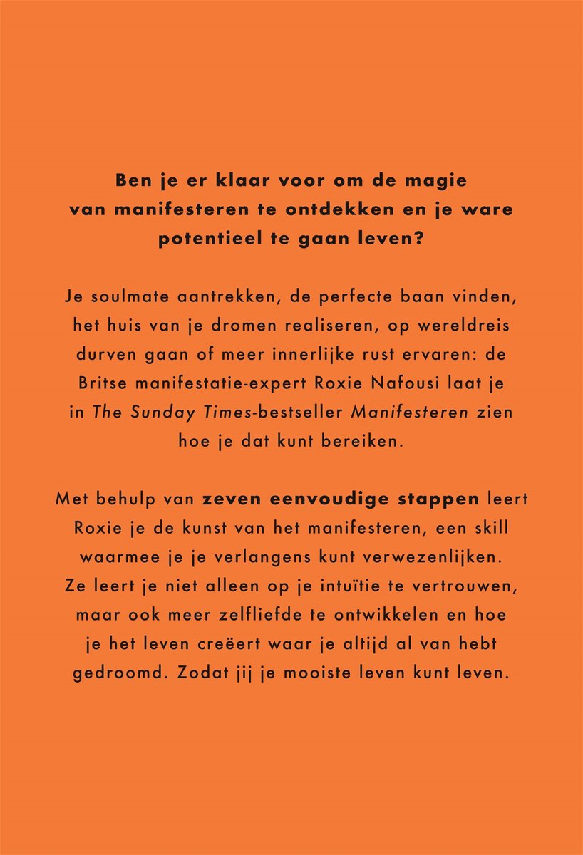 Binnenkant van het boek 'Manifesteren' met tekst over het creëren van je mooiste leven.