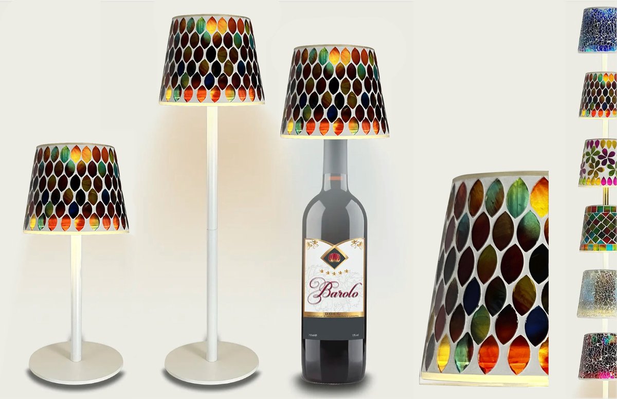 Arca Draadloze Tafellamp RIMINI mozaïek - LED - dimmable - geschikt voor buiten IP44 - incl fles adapter - giftbox