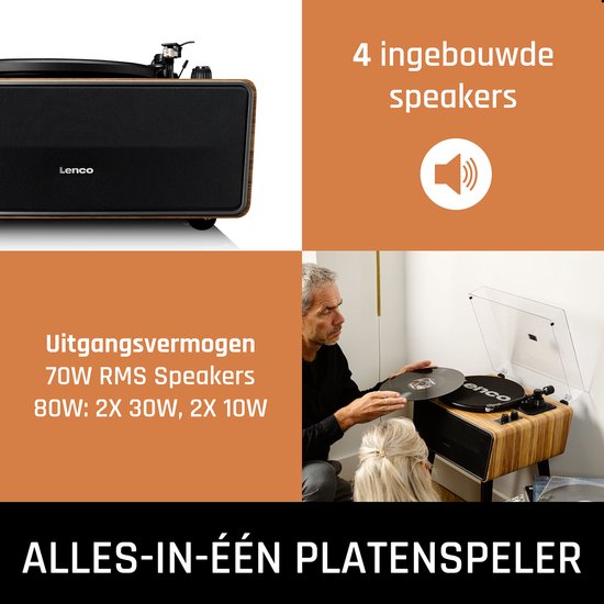 Lenco Bluetooth Platenspeler - 4 Ingebouwde Speakers - Platenspeler op poten - Lenco Expertise lijn - Platenspeler meubel - LS-570OK - Eikenhout — afbeelding 3